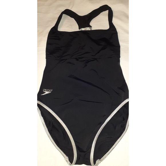 Speedo Black & Silver 1 Piece Swimsuit Size‎ 12 - Picture 1 of 5